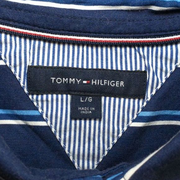 Tommy Hilfiger Long Sleeve Button Down Striped Men's Shirt, Blue, Size Large - Picture 4 of 4